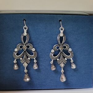 Avon Silver Chandelier Earrings with Filigree Design